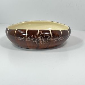 Vtg Purinton Slipware Intaglio Brown Oval Vegetable Serving Bowl 1950s Floral